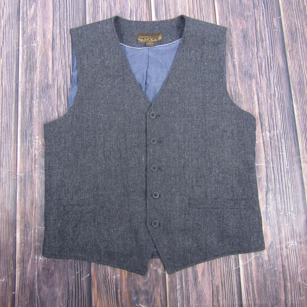 Pronto Uomo Blue Vest Mens L Gray Tweed Suit Waistcoat 5-Button 3-Piece